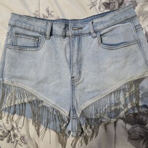 Blue Jean Shorts with Distressed Frayed Hem